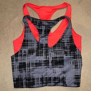 Two Zella Sports Bra in Orange & Gray Folkstone Plaid • Size S